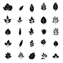 icon sheet, simple shapes, leaf icons, white background