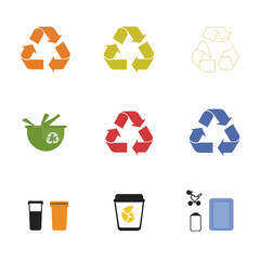 icon sheet, simple shapes, recycle icons, white background