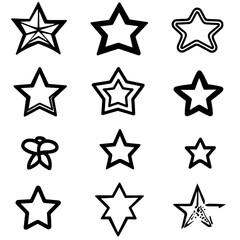 icon sheet, simple shapes, star icons, white background