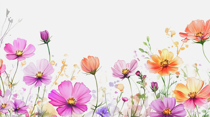 Elegant wedding invitation card background . Minimal hand painted watercolor Cosmos flowers texture template background. Design for wedding, vip cover, poster, rsvp moderncard.Valentine's Day