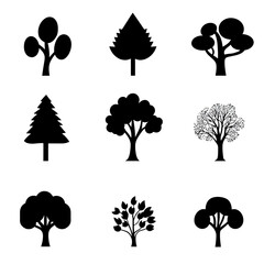 Fototapeta premium icon sheet, simple shapes, tree icons, white background