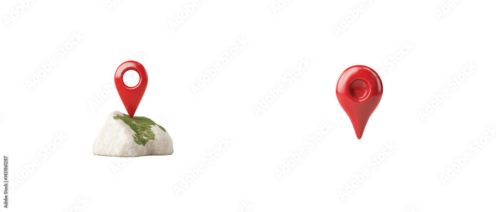 Poster two red location pins floating on a white cloud with green patch