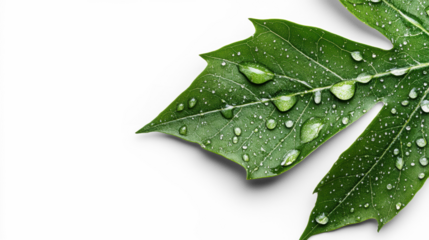 Green Leaves with Water Droplets on Transparent Background