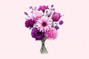 Fototapeta premium Pink and Purple Floral Bouquet Illustration - A vibrant bouquet of pink and purple flowers, symbolizing love, beauty, grace, gratitude, and new beginnings