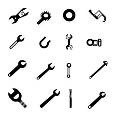 icon sheet, simple shapes, wrench icons, white background