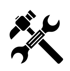 Wrench and Hammer Icon Crossed in X Shape, Construction Work, Repair, Technical Maintenance, Engineering, Mechanical Services, Represents Industry Tools, Manual Labor 