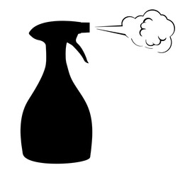Silhouette of Spray Bottle Spraying Liquid, Icon of Atomizer Device, Used for Cosmetics, Cleaning, Pharmaceuticals, Haircare, Pressure-Based Dispensing Mechanism