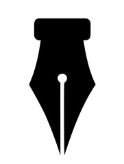 Fountain Pen Nib Icon in Black Silhouette – Classic Writing Tool Symbol, Stationery Design Element, Literary Concept, Calligraphy Emblem, Creativity and Communication Illustration

