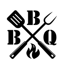 Silhouette of BBQ Grilling Tools Crossed Over Flame Icon, Barbecue Logo Symbol for Outdoor Cooking, Summer Party, Grill Master Concept, Food Event Branding and Culinary Celebration

