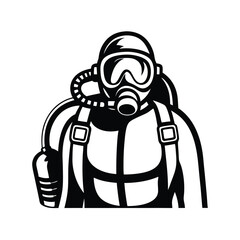 Black and White of Man with Gas Mask, Tank, and Protective Suit