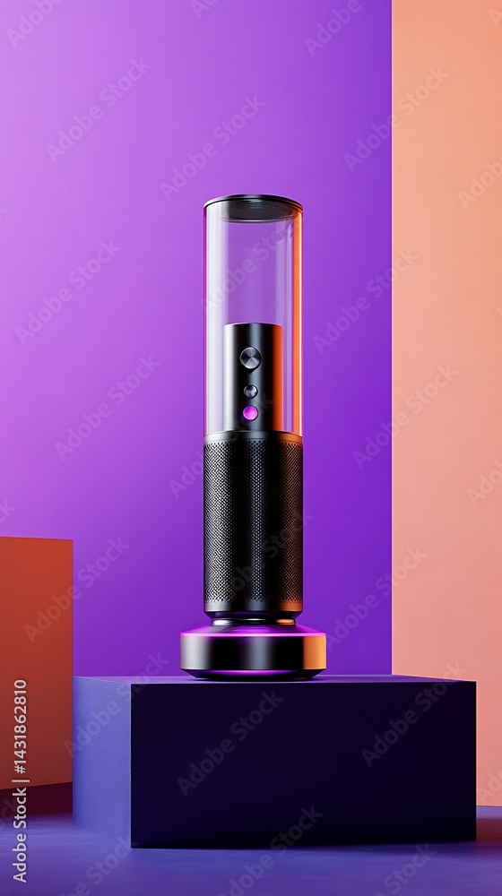 Poster studio microphone on a black background. 3d rendering