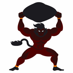 Angry Hanuman throwing stones, vector art illustration