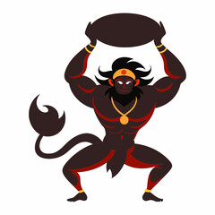Angry Hanuman throwing stones, vector art illustration
