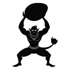 Angry Hanuman throwing stones, vector art illustration