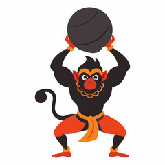 Angry Hanuman throwing stones, vector art illustration
