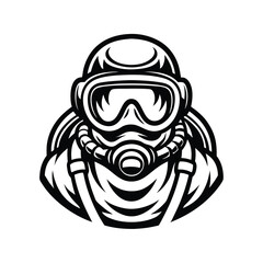Monochrome of a Person Wearing Protective Suit with Goggles and Mask