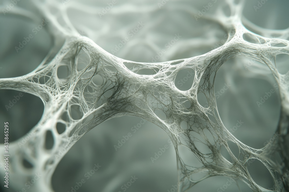 Poster Intricate web-like structure, possibly a 3D rendering of a network or biological material.