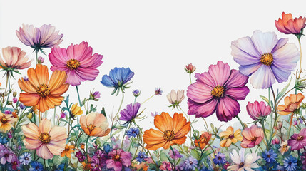 Elegant wedding invitation card background . Minimal hand painted watercolor Cosmos flowers texture template background. Design for wedding, vip cover, poster, rsvp moderncard.Valentine's Day