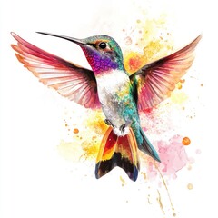Obraz premium A vibrant watercolor depiction of a hummingbird mid flight display