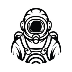 Stylized Monochromatic Silhouette of a Deep Sea Diver Isolated on White Background