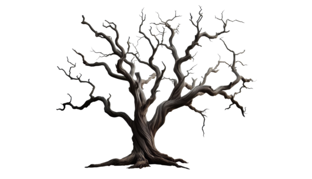 Dead Or Creepy Tree with no leaves isolated on transparent background, PNG Tree 