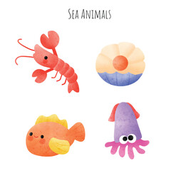 Under the Sea Animals Hand Drawn Marine Set