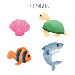 Under the Sea Animals Hand Drawn Marine Set