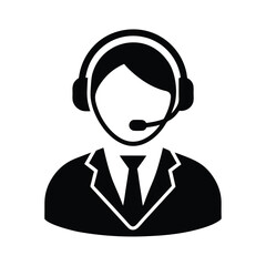 Telephone Support Icon in Simple Vector Silhouette