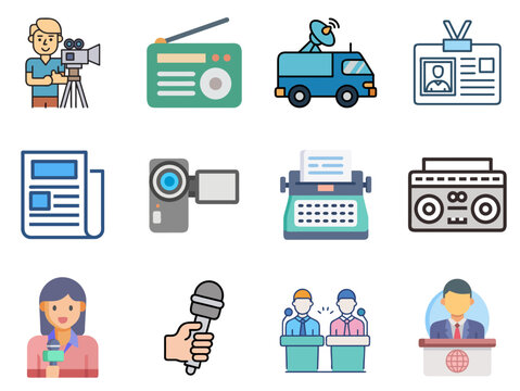 "World Press Freedom Day Lineal Color Icons Set"