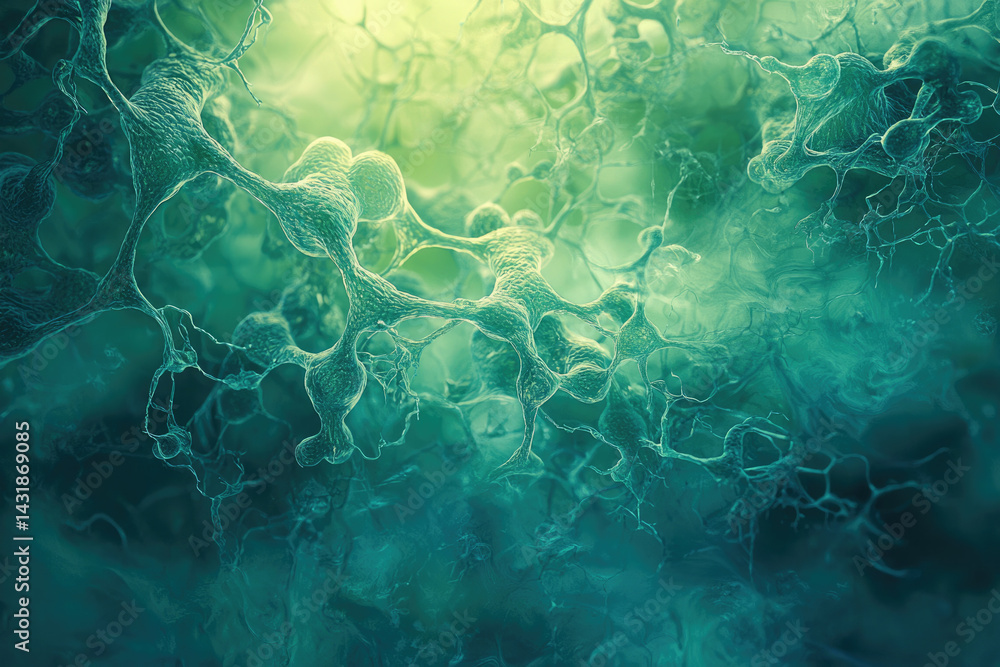 Poster Microscopic view of interconnected cells, resembling a complex network or neural system.