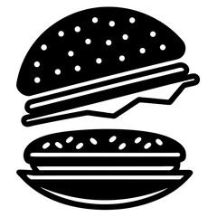 Vector illustration of a cartoon fast food hamburger with cheese, lettuce, and tomato on a bun, isolated on white