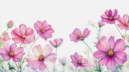 Elegant wedding invitation card background . Minimal hand painted watercolor Cosmos flowers texture template background. Design for wedding, vip cover, poster, rsvp moderncard.Valentine's Day

