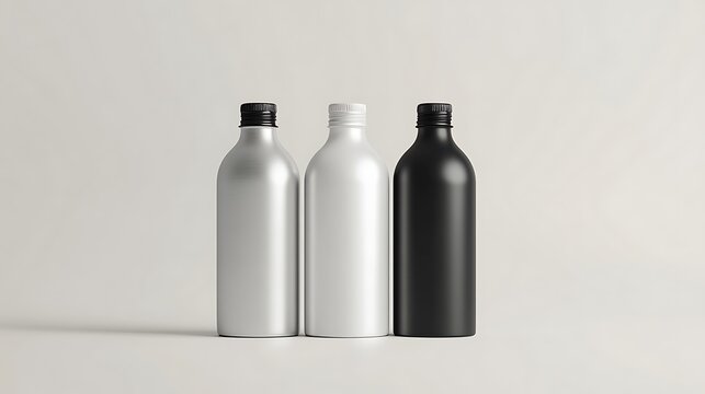 Mockup of black and white plastic bottles on white background. 3d rendering