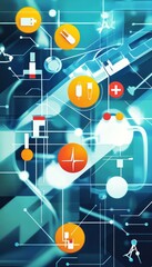 Dynamic abstract medical background featuring flat icons of healthcare technology and innovation
