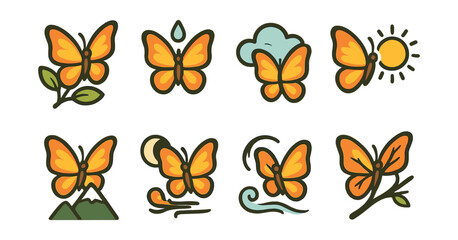 Obraz premium Butterfly and nature icon set: simple designs for nature-themed projects. Vector icons