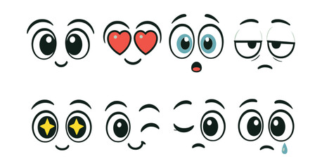 Expressive cartoon eyes icon set: emotions and expressions in . Vector icons