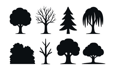 Elegant tree silhouette icons set: simple for design projects. Vector icons