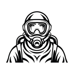 Minimal Black and White Drawing of Man Wearing Full Protective Hazmat Suit & Mask