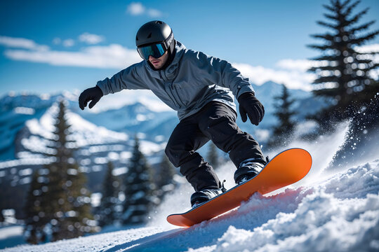 A young man is snowboarding on a special track.