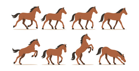 Dynamic horse movement icons set: for animations and designs. Vector icons