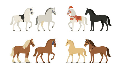 Obraz premium Elegant parade horses icon set - , featuring diverse horse designs. Vector icons