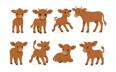 Obraz premium Charming calf icons set for farm-themed designs - flat style. Vector icons