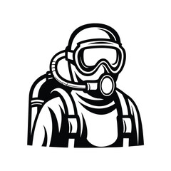 Monochrome of Person in Protective Suit and Oxygen Mask on White