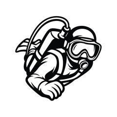Diver Outline Isolated Black and White Silhouette of a Scuba Diver Underwater