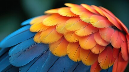 Fototapeta premium Bright feathers of birds. Multicolored feathers of a parrot