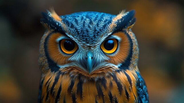 An owl with feathers of an unusual color. A brightly colored owl.