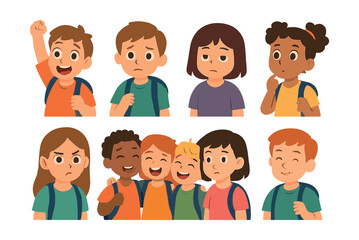 Fototapeta premium Student emotions icon set - expressive faces in flat design for educational use. Vector icons