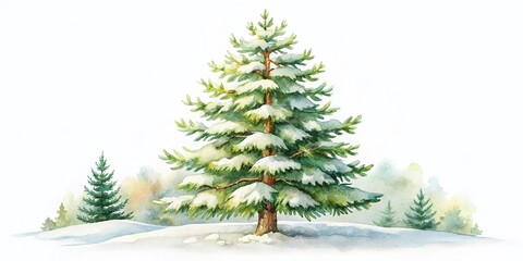 Fototapeta premium Snowy Pine Tree Watercolor Clipart - Hand-Drawn Nursery Art Illustration