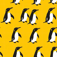 Obraz premium Cute King Penguin Pattern Illustration on Yellow Background