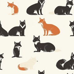 Charming Fox Pattern: A Delightful Seamless Design Featuring Orange and Black Foxes in a Whimsical Illustration